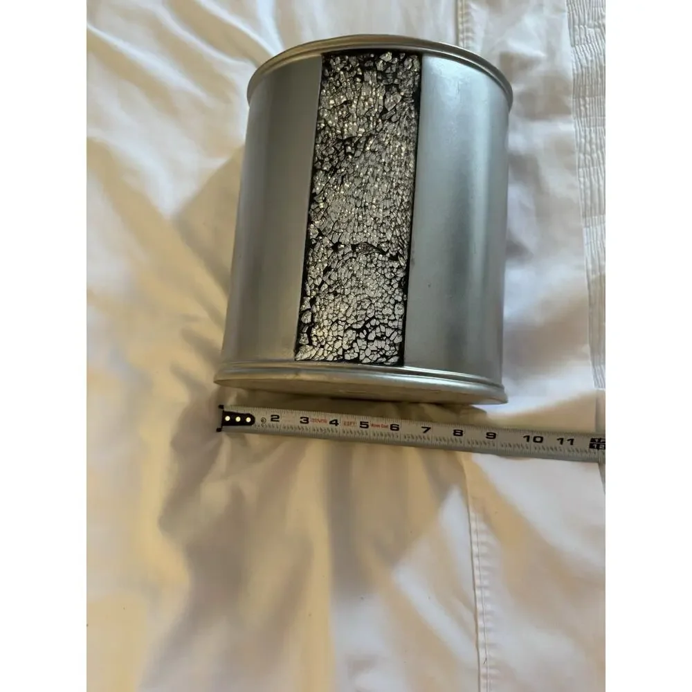 Popular Bath Sinatra Wastebasket Faux Diamond Panel Resin Silver Gray Bathroom